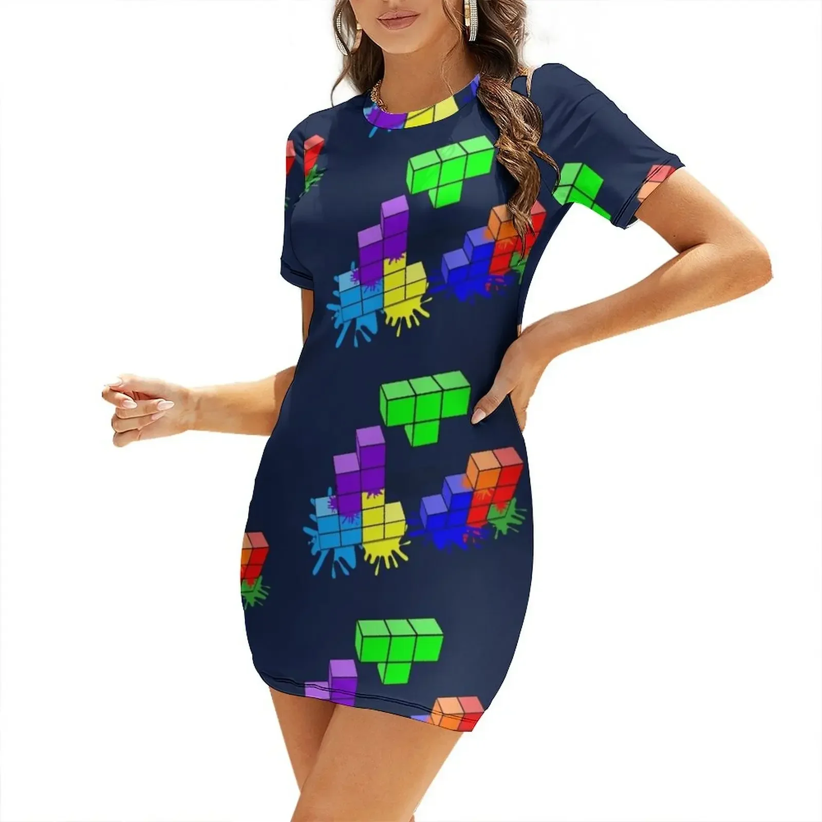 

Block by Block Short-Sleeved Dress luxury woman evening dress dresses korean style