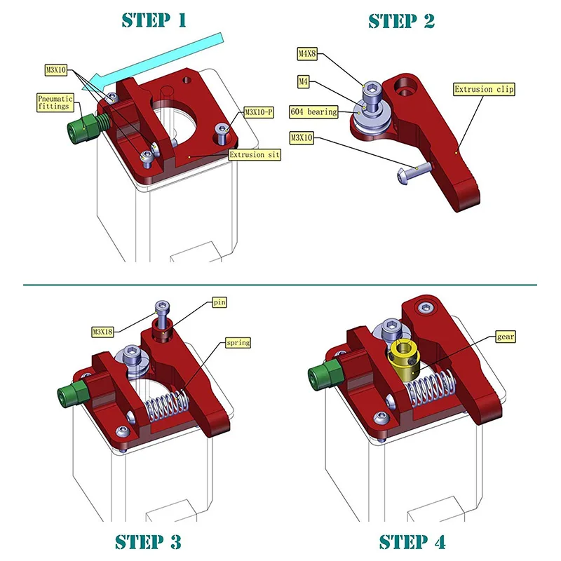 Extruderkit, vervangende aluminium extruderaandrijving voor Creality Ender 3/3 Pro CR-10, CR-10S, CR-10 S4, CR-10 S5, 1,75 mm rechts