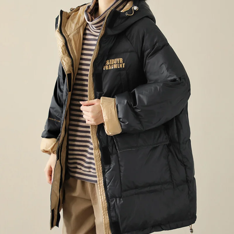 Winter Coats for Women, Down Jackets, Letter Prints, Sporty Parker, Thick Loose, Warm Snow Female Outerwears, 2024