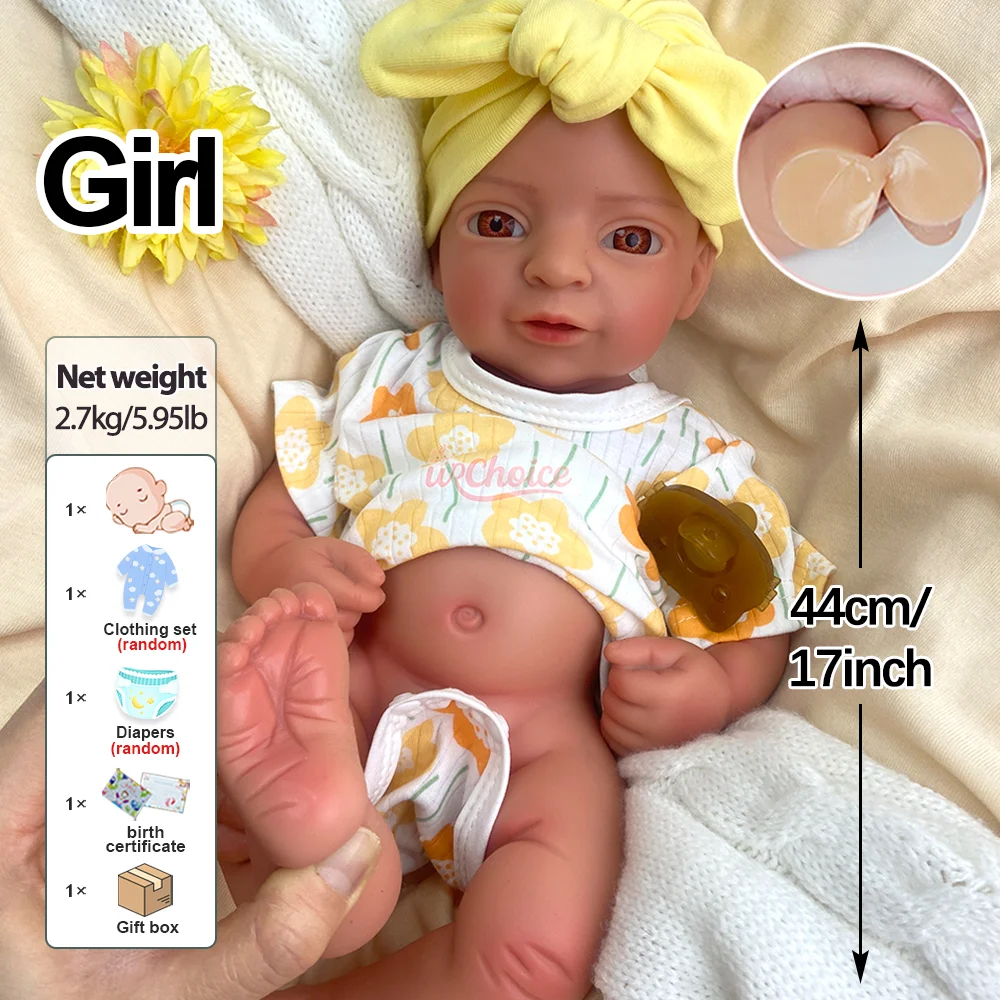 17" Open Mouth Silicone Reborn Doll Weighted Newborn Girl Soft Flexi Painted/Unpainted Newborn Doll Perfect Gift For Collectors