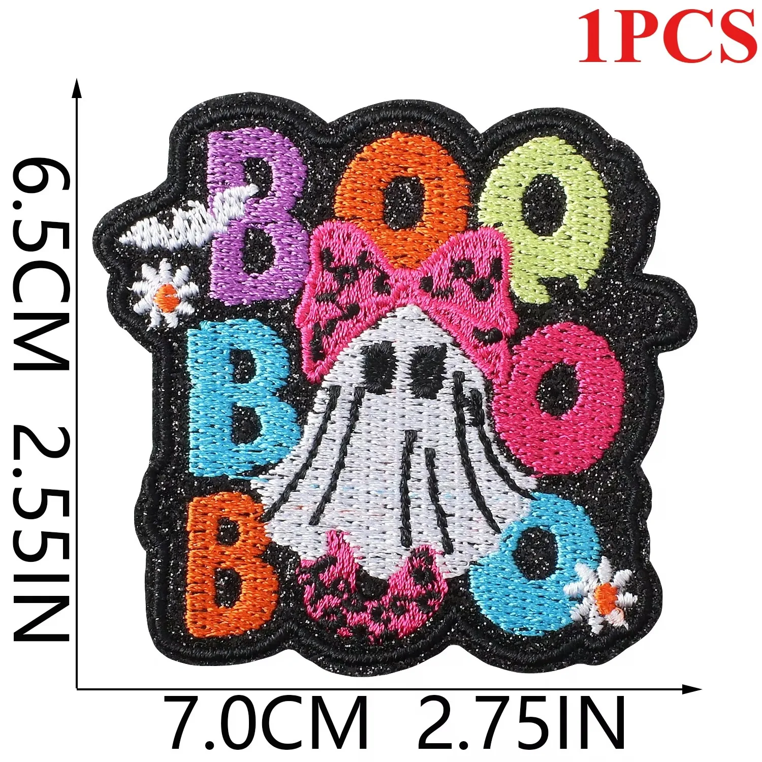 1Pcs Spooky Cute Halloween Ghost Embroidered Patch, Iron on Boo Bow Skull Applique for DIY Clothes Bags Hats Craft Decor
