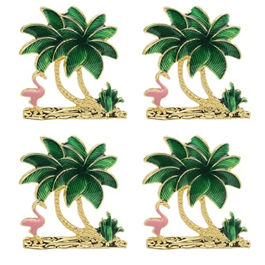 

Palm Tree Napkin Rings Gold Coconut Napkin Holder 4 Pcs Alloy Hawaii Napkin Rings Buckle Tablecloth Napkin Circle Flamingo Serv
