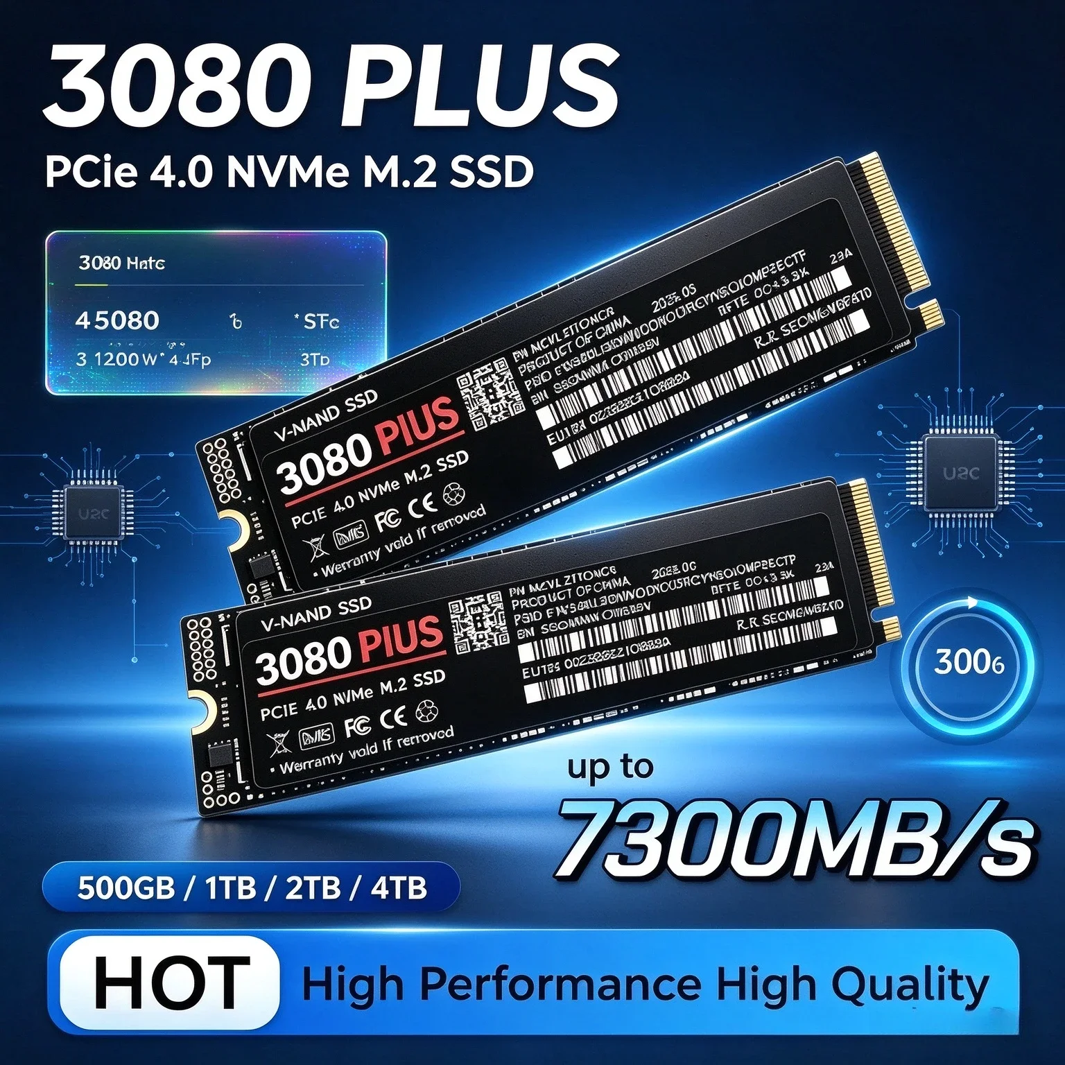 3080 PLUS 500GB-4TB PCIe Gen4.0 X4 NVMe M.2 2280 SSD 7300MB/s TLC 3D NAND Internal Gaming Drive for PC PS5 Laptop Desktop.