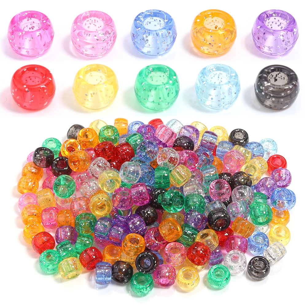 200 Stück Bunte Glitzer-Ponyperlen mit Großem Loch, Acrylperlen, Lose Abstandsperlen für Schmuckherstellung, DIY-Bastelarbeiten, Schlüsselanhänger, Armbänder – Detail 4
