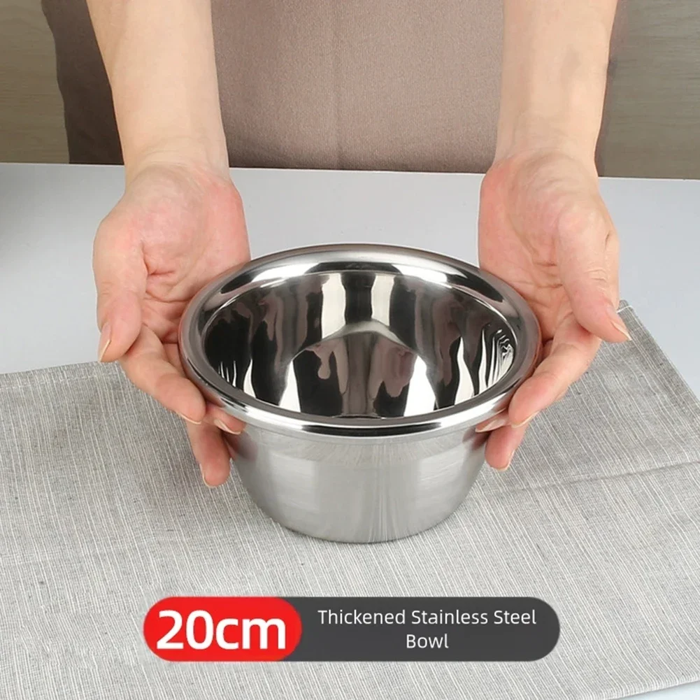 Multi Use 304 Stainless Steel Basins For Mixing Beating Eggs Soup Making And Washing Vegetables With Reversed Edge