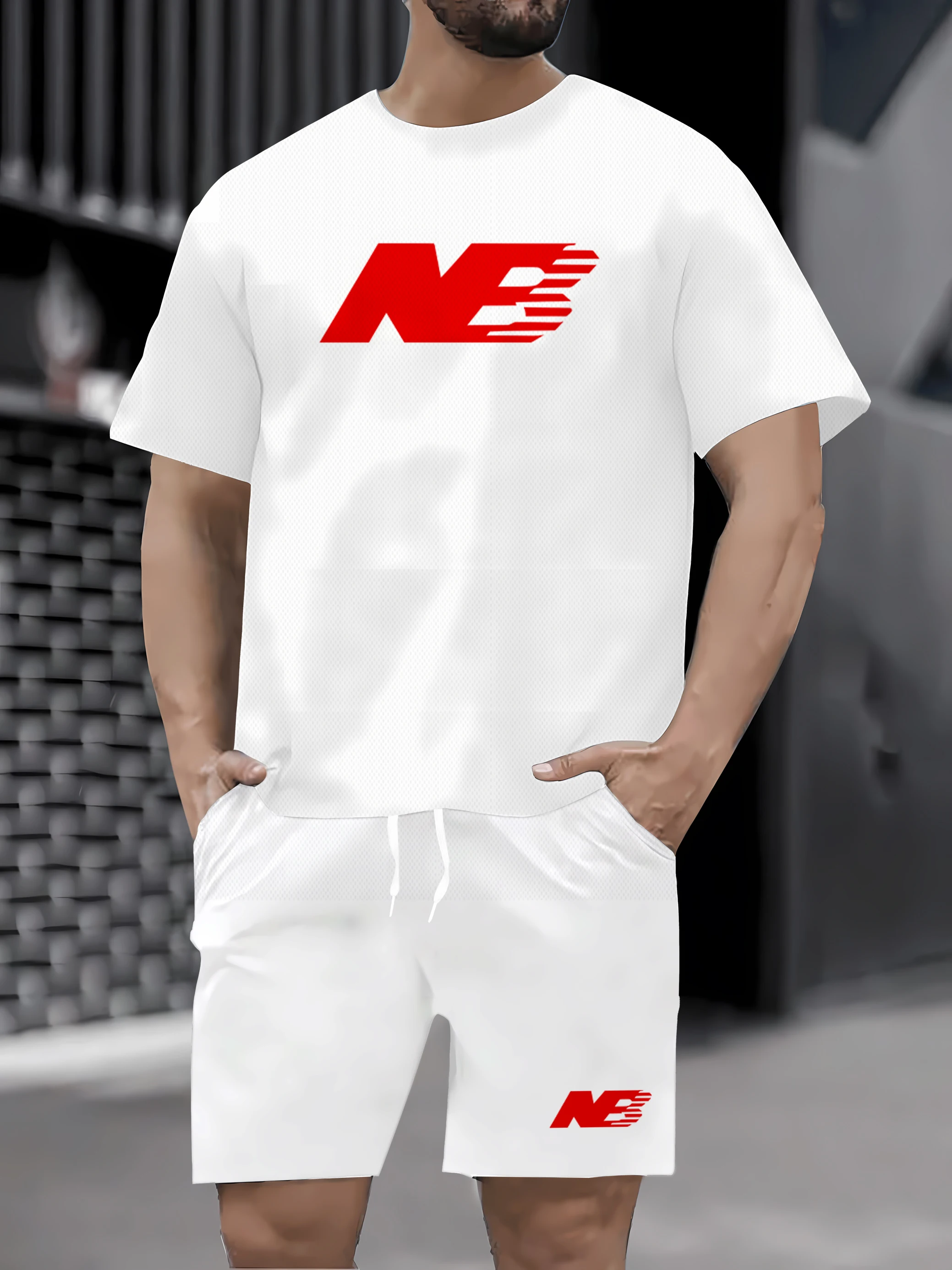 

Мужская повседневная футболка Conjuntos masculinos 2025 verão roupas masculinas + Curto de Two Pieces Oversize masculino Manga Curta Breathável