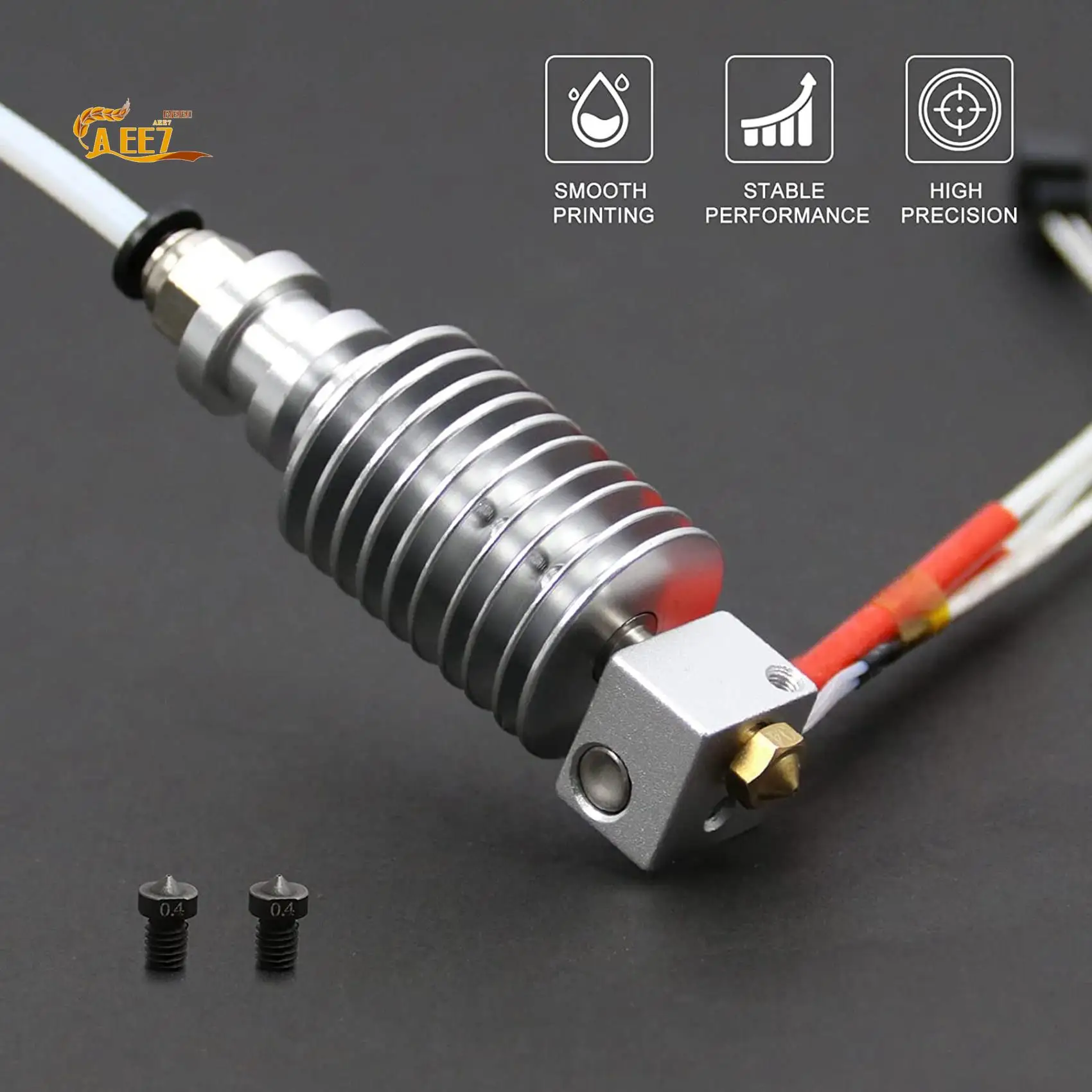 AEE7-For Anycubic I3 Mega Hotend 12V With 2PCS Hardened Steel 0.4Mm For E3D V6 Nozzles For Extruder 3D Print Hotend