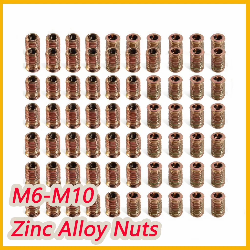 10/50pcs Zinc Alloy Iron Inside Carbon Steel Hexagon Hex Socket Drive Head Insert Nuts Threaded For DIY Wood Furniture M4 M6 M8