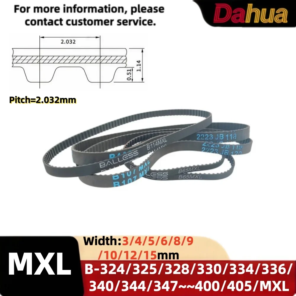 MXL Timing Belt, Pitch=2.032mm Width3/4/5/6/8/9/10/12/15mm Length B324/325/328/330/334/336~~400/405MXL Rubber Synchronous Belt
