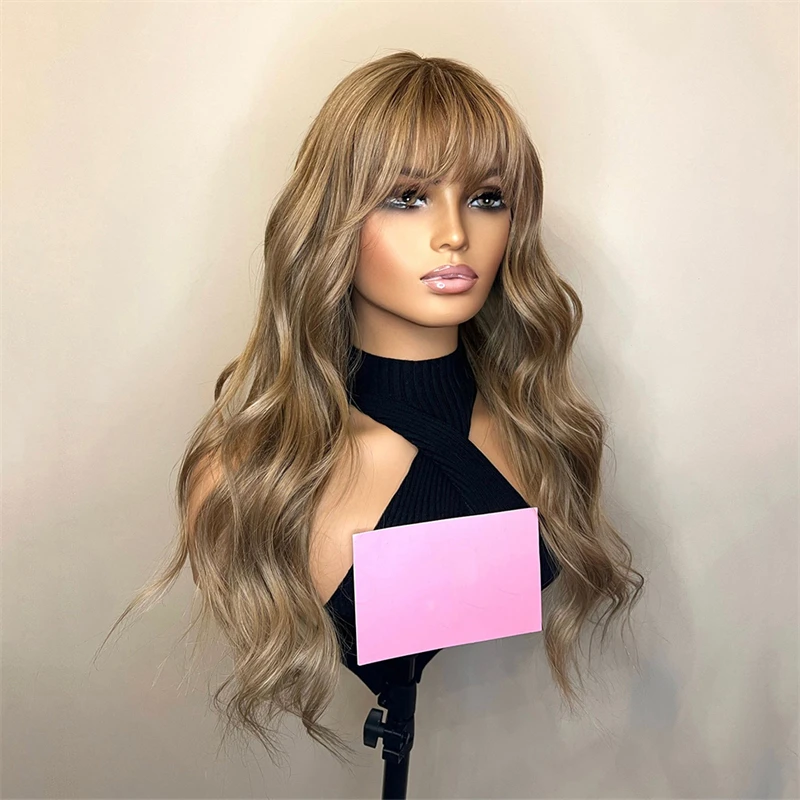 

Ash Blonde Wig with Bangs High Quality FIBRE Synthetic Futura Cosplay Wigs Loose Body Wave Lace Front Wig Wear&Go Fringe 2026