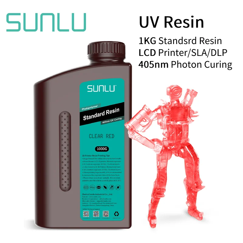 SUNLU 405nm Resin UV Photon Curing Liquid 1KG 3D LCD Printer Low Odor Smooth Surface Model Garage Kit Printing