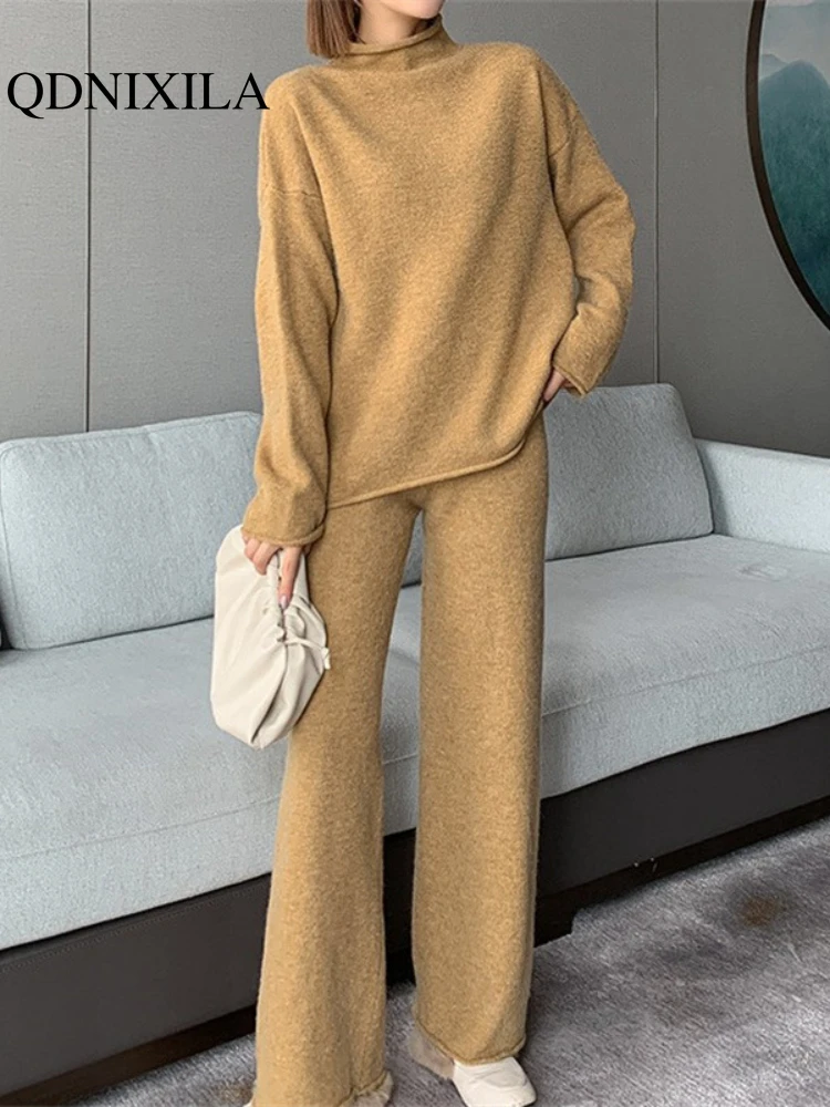 Pants Sets 2023 Clothes for Women New In Knitted Sweater Straight Leg Wide Leg Trouser Autumn Winter 2 Piece Sets Women Outfit