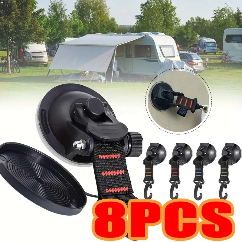 Ventosas para tienda de campaña de coche, cuerda para acampar al aire libre, potente hebilla con ventosa, lonas laterales, gancho de seguridad de ancla, 1/8 Uds.