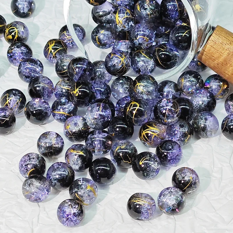 20/50pcs 8/10mm Burst Ice Through Colourful Glass Beads Round Loose Beads for Jewelry Making DIY Bracelet Accessories Supplies