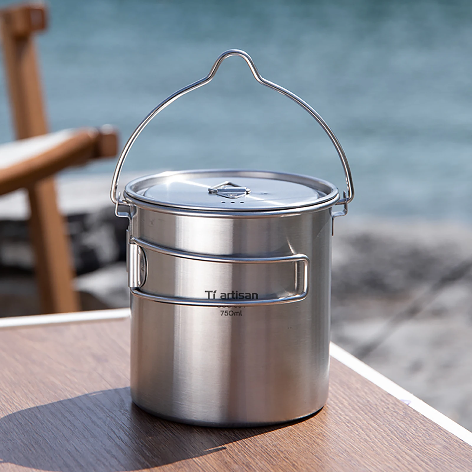 Tiartisan 750ml Stainless Steel Hanging Pot Outdoor Picnic Portable Foldable Handle Camping Water Cup Tea Pot Coffee Mug image 3