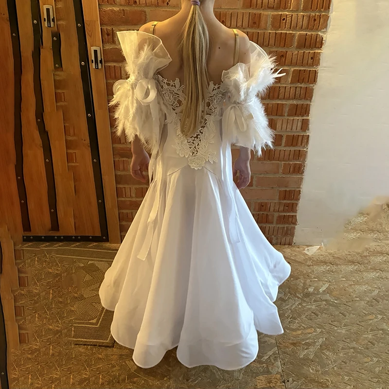 Customized Ballroom Dance Competition Dresses For Women White Lace Big Swing Skirts Waltz Modern Dance Performance Wear Costume