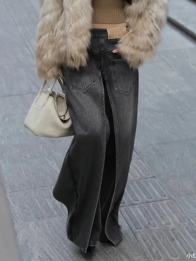 Y2K スタイルニューロックヒップホップだぶだぶワイドレッグジーンズパンツ女性 90 年代服ヴィンテージストレートレディデニムパンツ