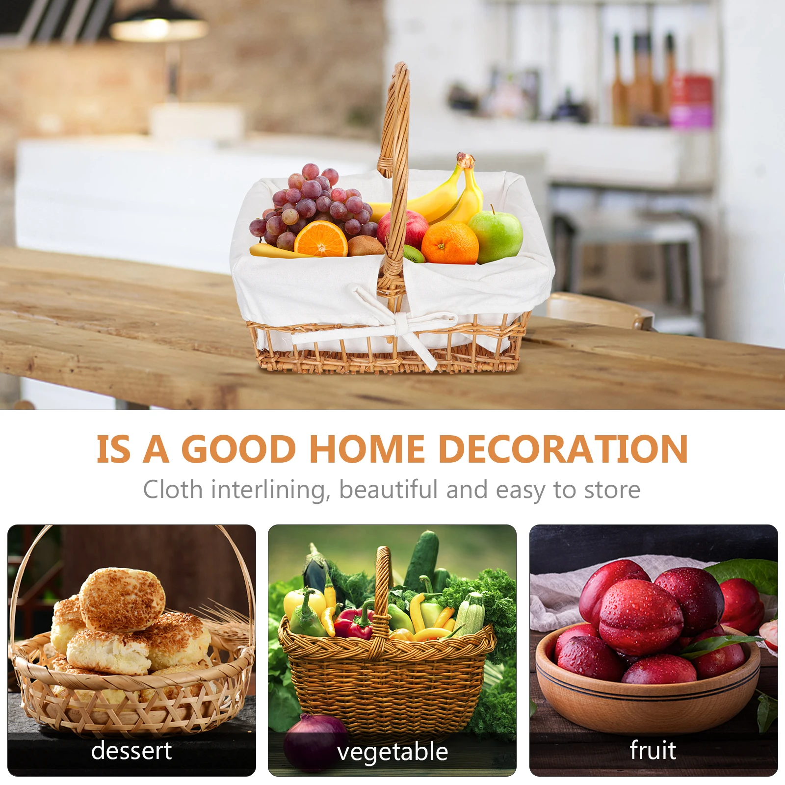 枝編み細工品の花のバスケットの装飾、手作りの実用的な収納、ハンドヘルド布ハンドル、空の装飾の子供の贈り物