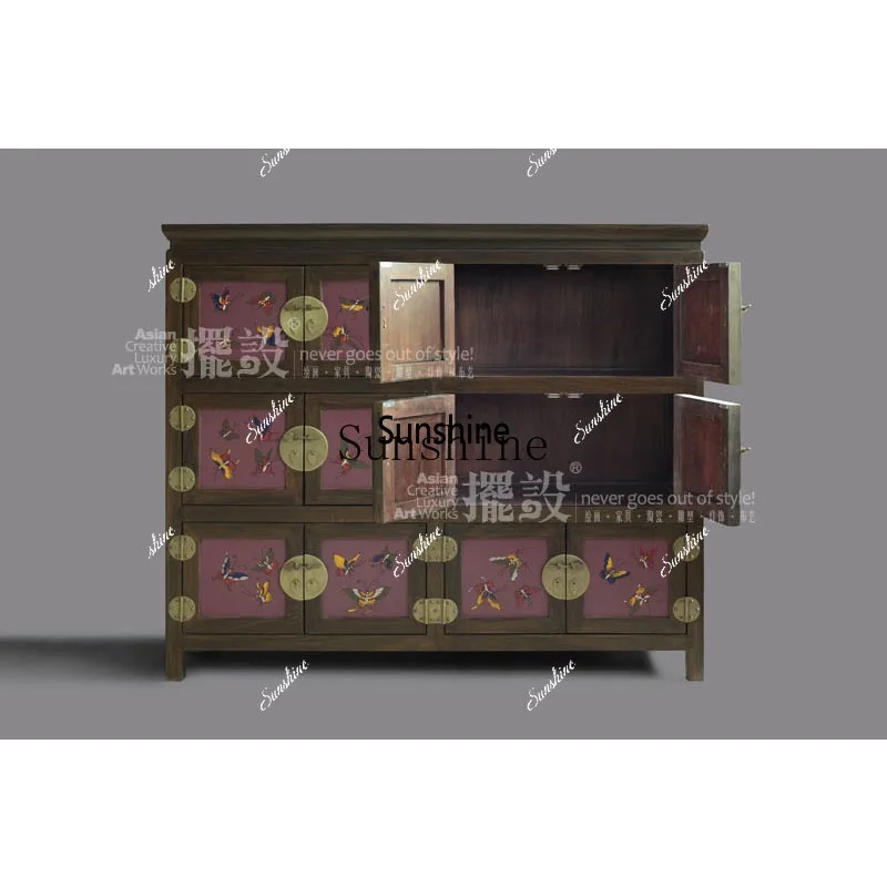 Hand painted butterfly solid wood dining side cabinet retro simple dining side cabinetX