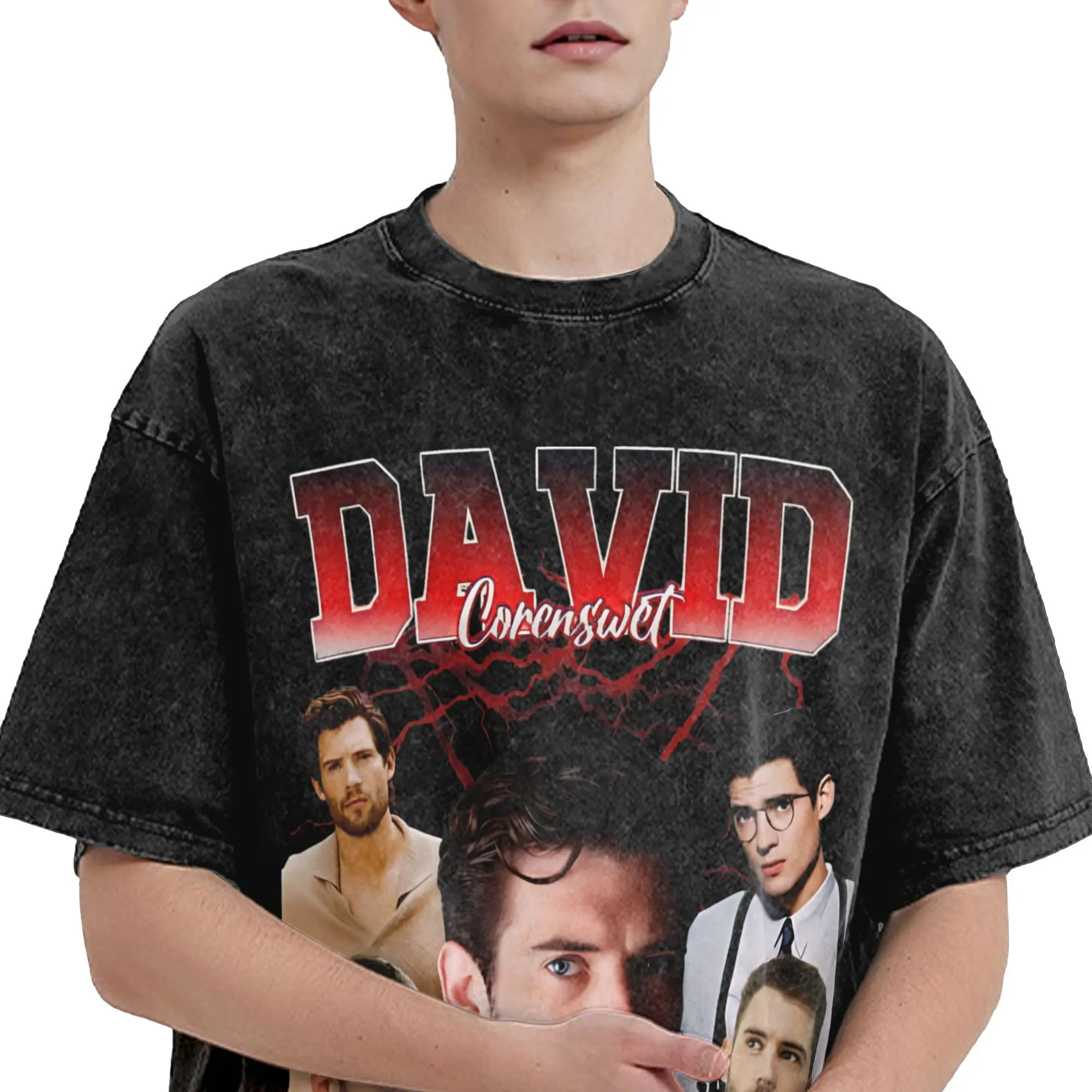 المتضخم غسلها تي شيرت ديفيد كورينسويت فيلم تي شيرتات قطن الترفيه التي شيرت للرجال الصيف Y2K النمط الأساسي الملابس