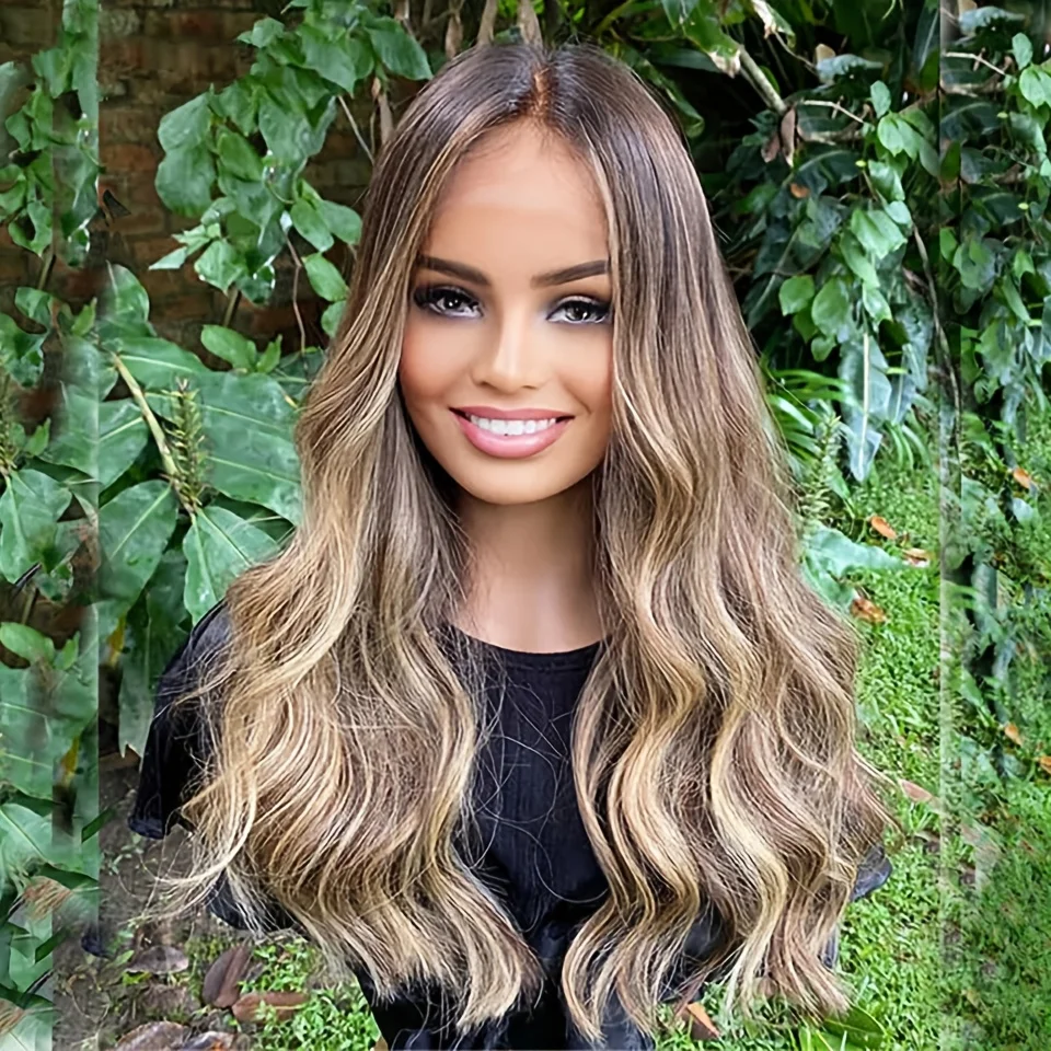 Glueless 22 inch Natural Wave Highlight Brown 5x5 Silk Base Jewish 100%Human Hair Wig Baby Hair HD Lace European Hair Preplucked