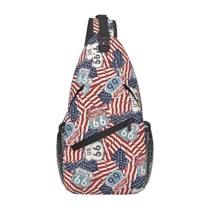 

America's Highway Mother Road Route 66 Sling Crossbody Backpack Men Custom Shoulder Chest Bag for Travel Hiking Daypack