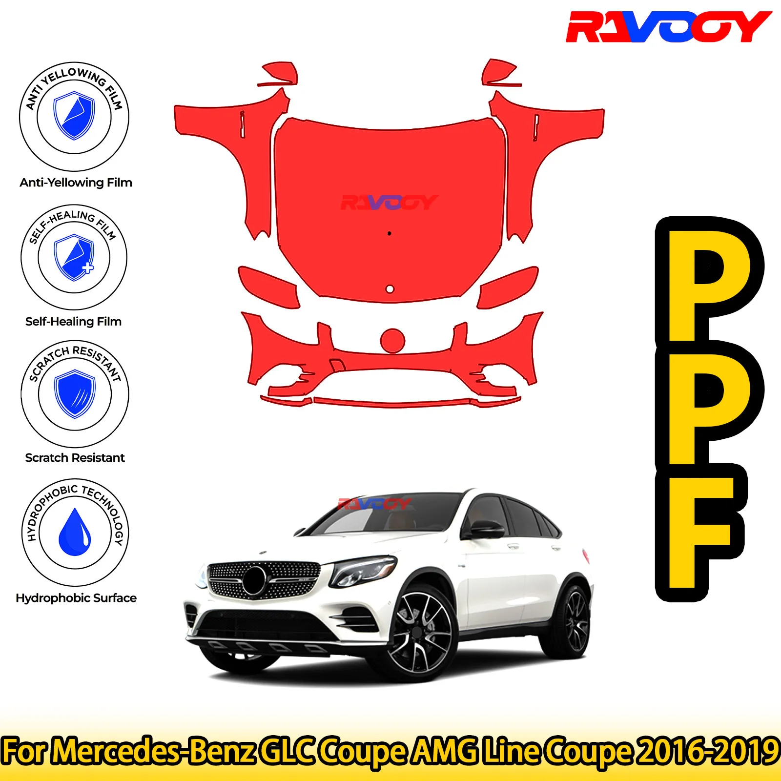 

Для Mercedes-Benz GLC Coupe AMG Line Coupe 2016-2019 глянцевый матовый черный предварительно вырезанный передний комплект PPF, защитная пленка для краски