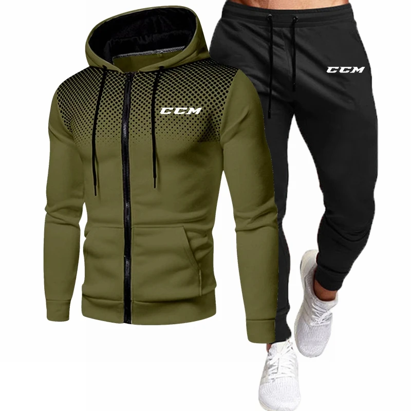 Chándal de 2 piezas para hombre, Conjunto de sudadera con capucha y pantalones de chándal, ropa deportiva de marca, ropa cálida para Otoño e Invierno