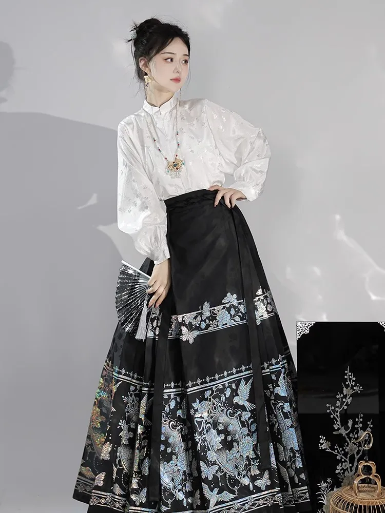 Man Original Ming Hanfu Women's National Style New Chinese Mother-of-pearl Horse Face Skirt Daily Suit 2024 New Spring