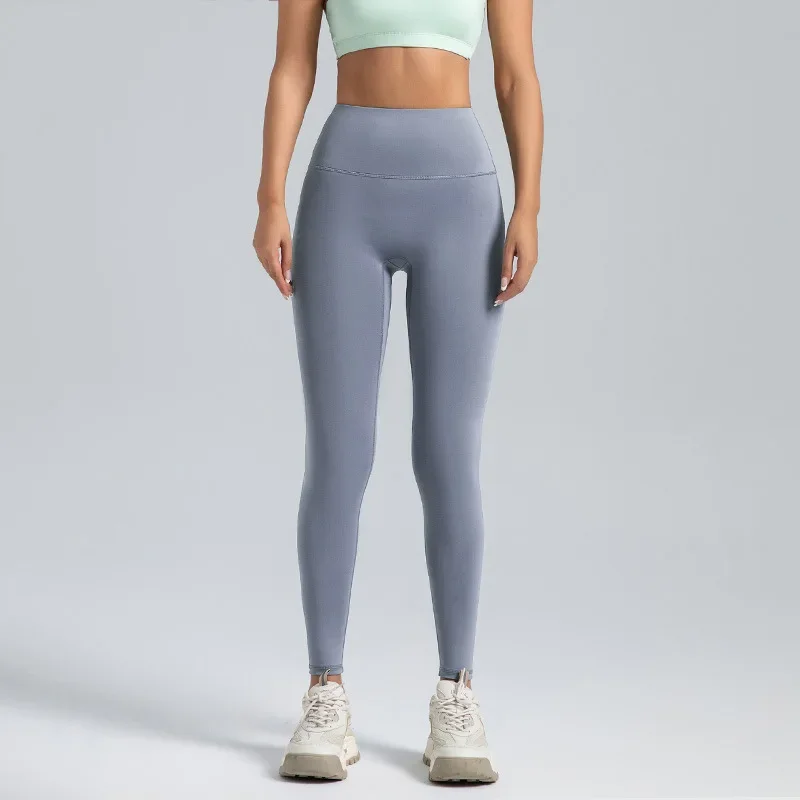 Leggings neri da donna senza pantaloni da yoga per sollevamento fianchi a vita alta con linea a T con compressione addominale e leggings da corsa nudi