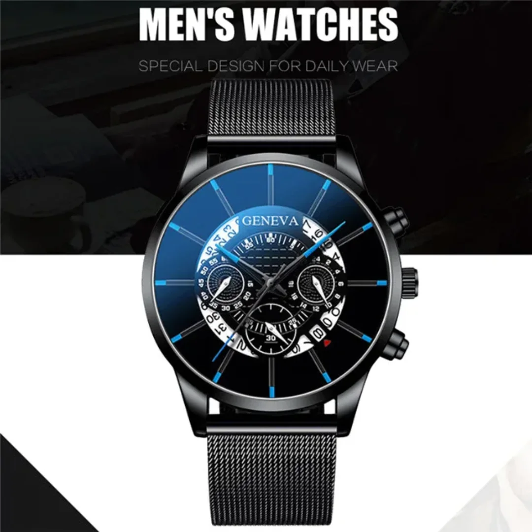 Fashion Mens Watches Luxury Stainless Steel Mesh Belt Quartz Wrist Watch for Men Business Casual Leather Watch Relogio Masculino