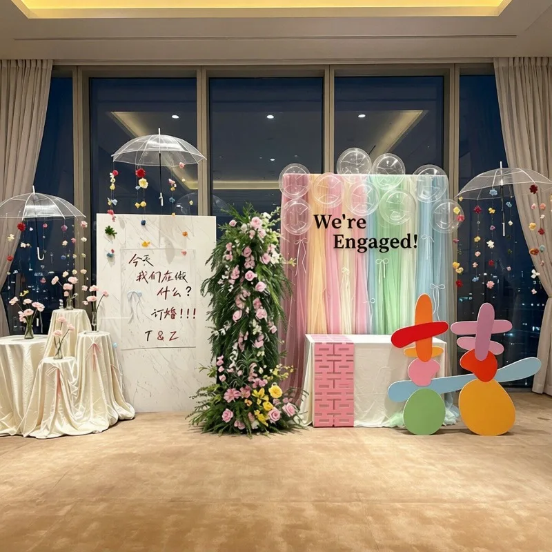 Dopamine engagement decoration, a full set of colorful yarn cloth mantle wind table to take pictures of the background wall