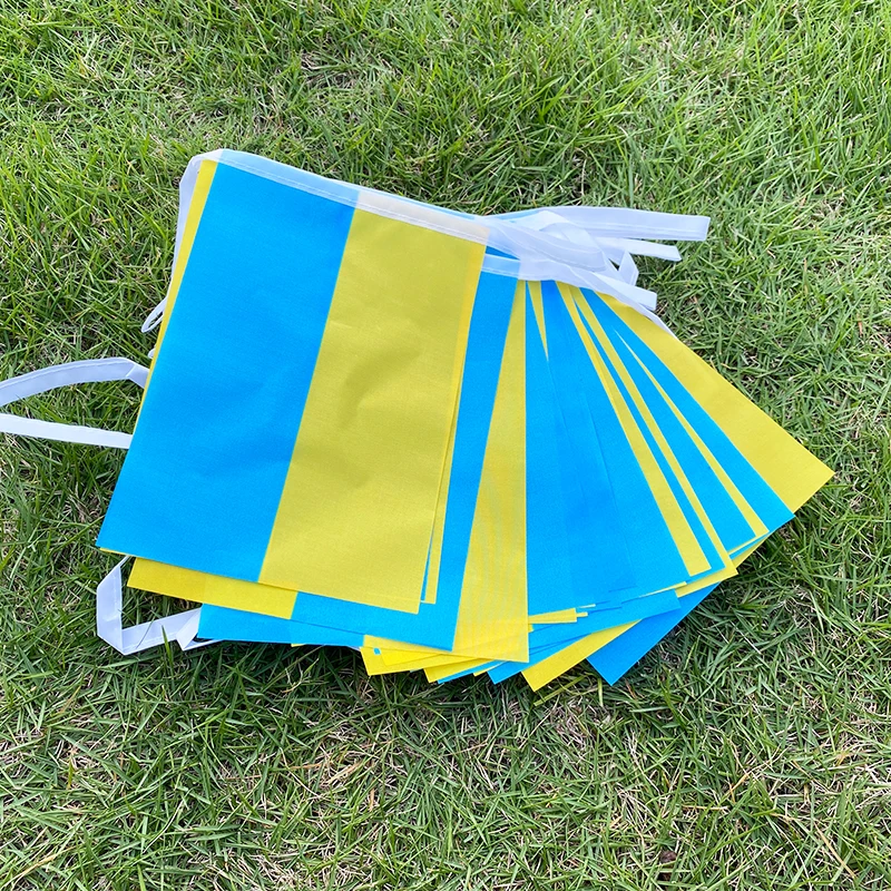 Aerlxemrbrae 5.5M 20pcs/set14cmx21cm Ukraine String Flag Ukraine Hanging Mini Flag Window Flag