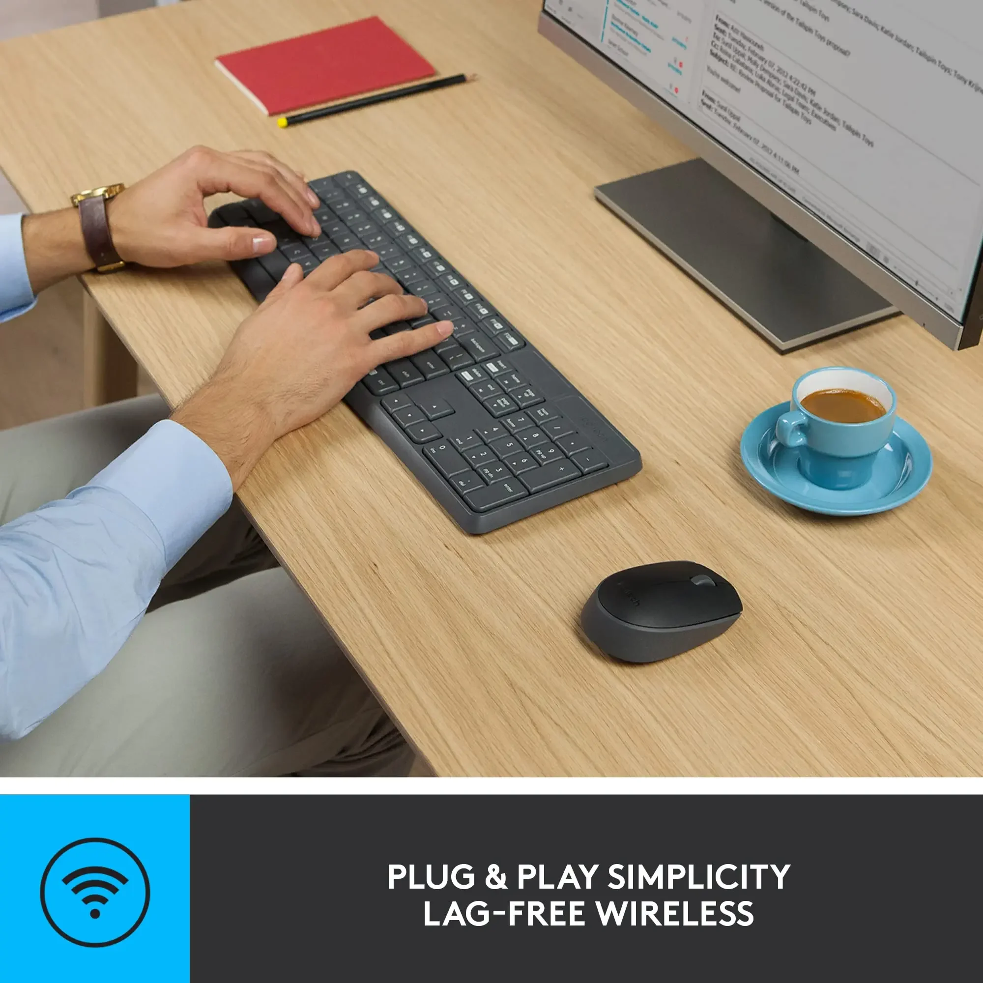 مجموعة المكتب Logitech MK235 مجموعة لوحة المفاتيح والماوس مجموعة لوحة المفاتيح والماوس اللاسلكية مقاومة للرذاذ ومضادة للبصمة