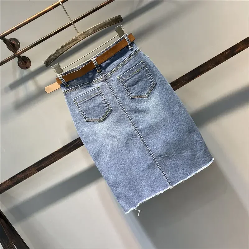 Spring Summer Women Denim Mini Skirt High Waist Korean Jeans Loose Fashion A Line Blue Cotton Ladies Skirts Y255