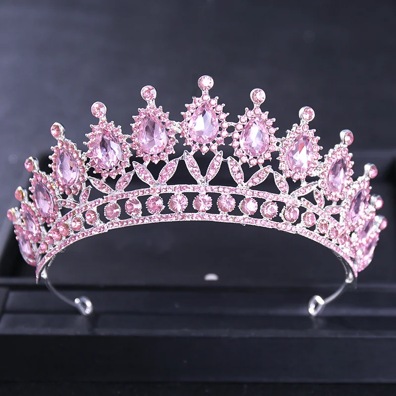 Diademi e corone di cristallo rosa per le donne sposa rosa strass Prom Diadem corona diara nuziale accessori per capelli da sposa gioielli