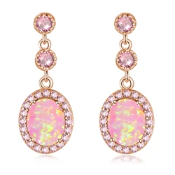 CiNily Large White Fire Opal Oval Stone Earrings Silver Plated Violet Lilac Purple Zircon Crystal Vintage Party Jewelry Women