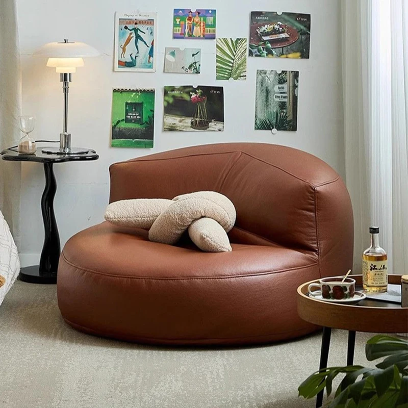 ขี้เกียจโซฟาห้องนั่งเล่นโซฟาเดี่ยวโซฟาออกแบบโมเดิร์นสําหรับ 1 คนนอน Beanbag Tatami หนาหนังเฟอร์นิเจอร์บ้าน