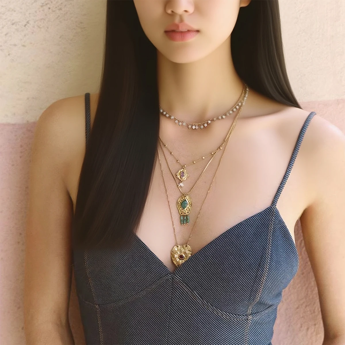 

4Pcs/sets ZAA Beaded Medallion Necklaces for Women Vintage Statement Jewelry Multi-layer Neck Accessories 2025 New