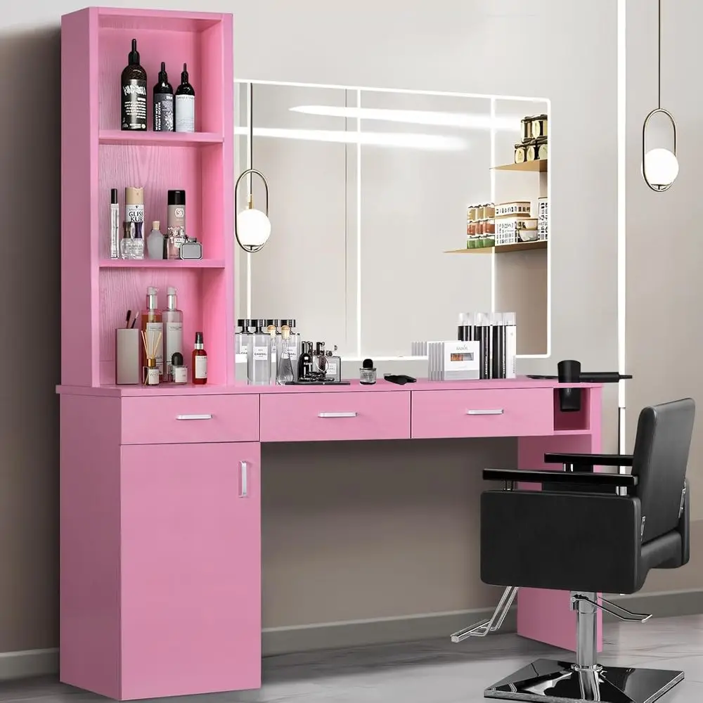 

4ever2buy Barber Station or Hair Stylist, Sn Wall Station with Barber Cabinet, Hair Stations Equipment Hair Dryer Holder, Ders (