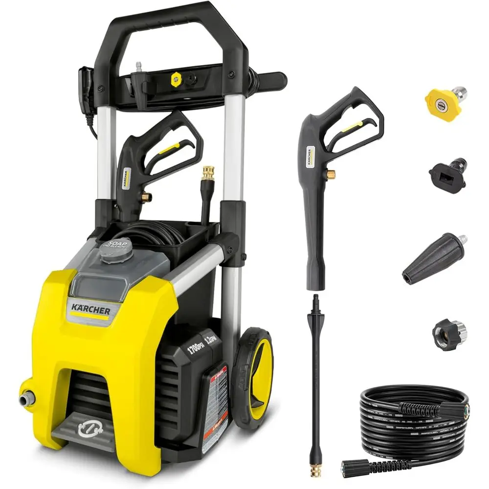 

High-Pressure Washer, Certified, 3 Spray Nozzles, Detergent Tank, Ideal for Cars, Driveways, Siding, Patios, 1.2 GPM Max