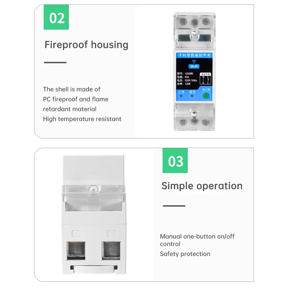 AC220V Smart Circuit Breaker Power Metering 1-63A Wireless Remote Control Switch Intelligent Circuit Breaker Suitable for Tuya