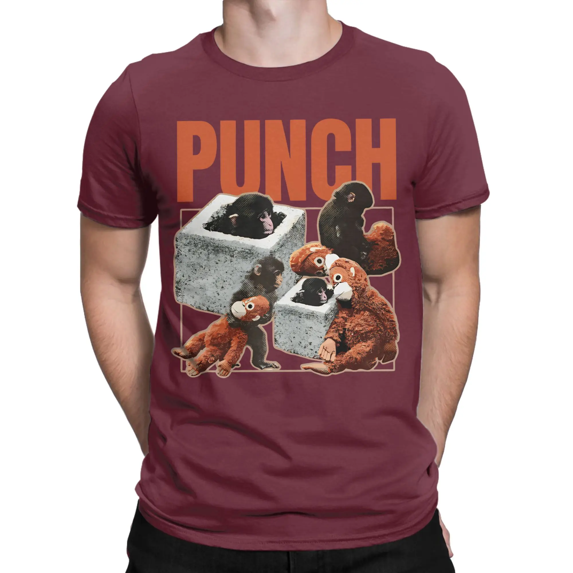 Men Women's Punch Monkey Hang In There Punch-Kun T Shirt  Cotton Clothing Fun Short Sleeve Crew Neck Tee Shirt Plus Size T-Shirt