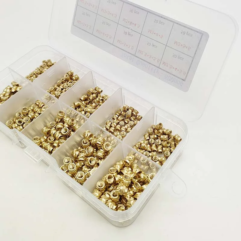Injection Molding Nut Brass Heat Set Nuts For Plastic Housing Repair Diagonal Knurled Outer Wall Internal Threads