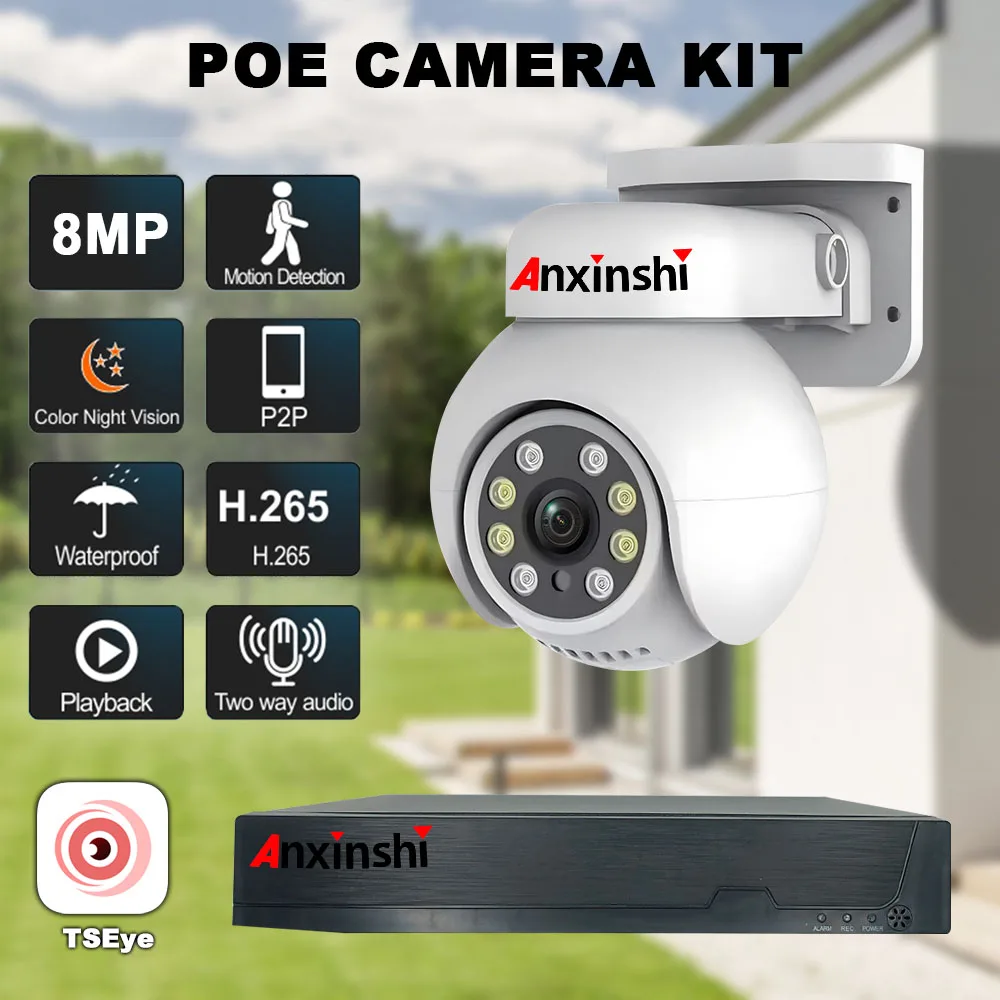 

4CH POE 8MP AI Human Detection CCTV Camera Kit With Two-Way Audio Night Vision And Face Recognition IP Network Camera System