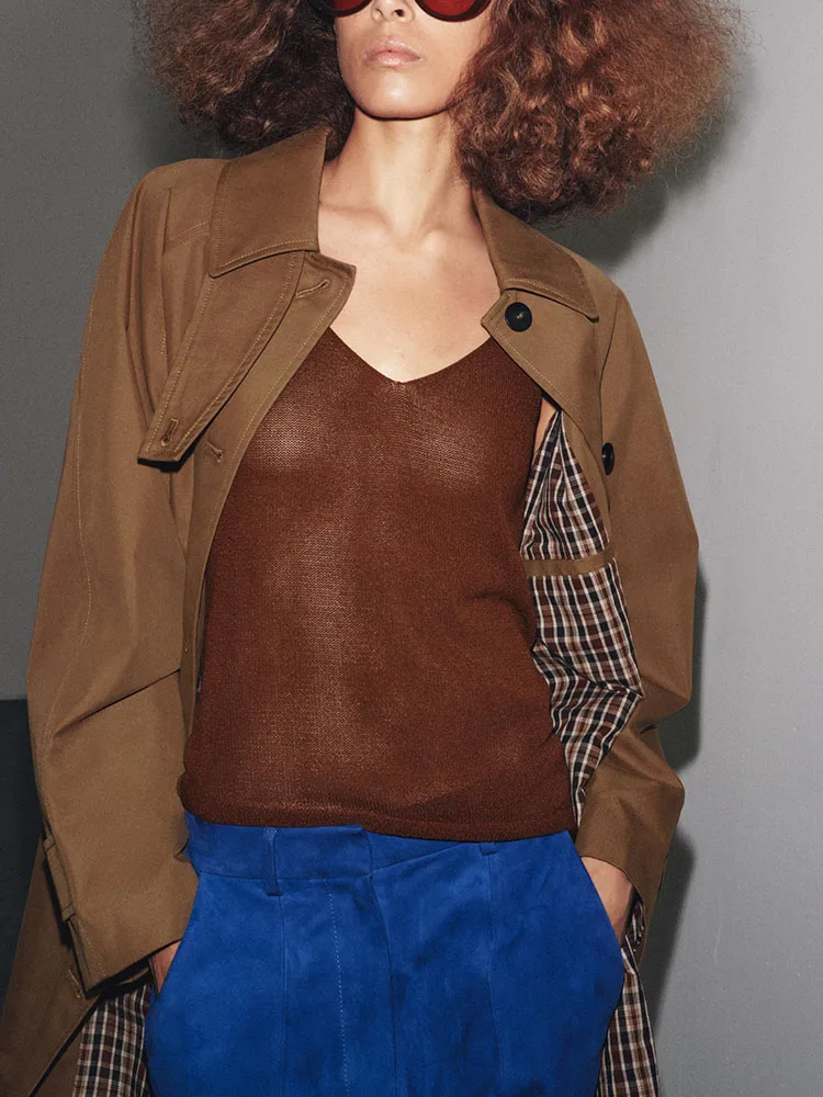 

Faionable Mid-Length Long Sve Turn-down Collar Coat ZA2025 New Autumn Women's Clothing Versatile 38244 75