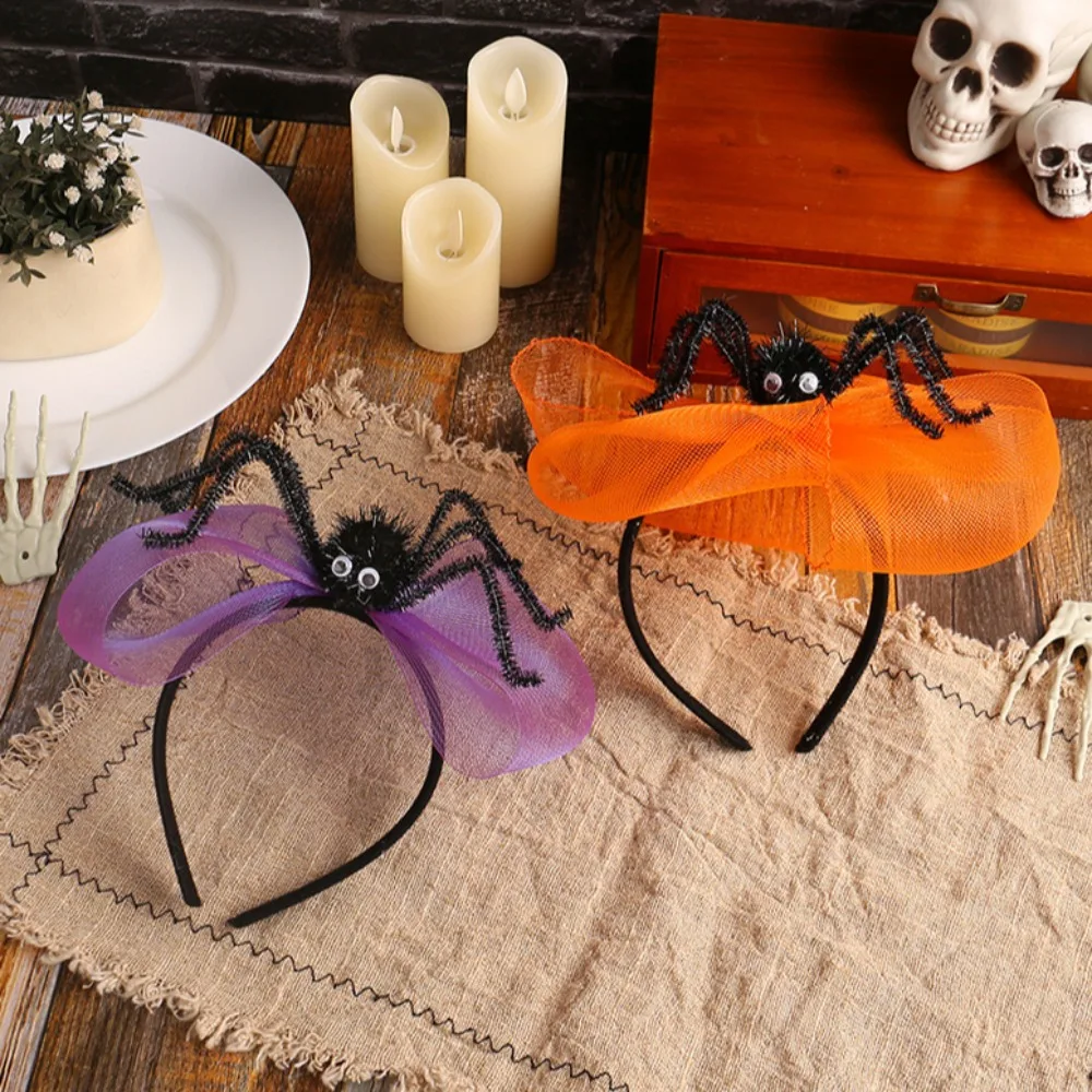 Funny Plastic Halloween Hairband Bow Mesh Headwear Skull Hair Hoop Headdress Hair Accessories Spider Headband Ladies