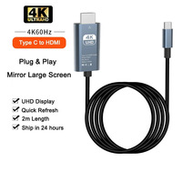 Type C To HDMI Cable 2M/6.6FT 4K 30/60Hz USB C To HDMI HD TV Converter Adapter For IPhone 15 MacBook Pro/Air IPad Samsung Laptop