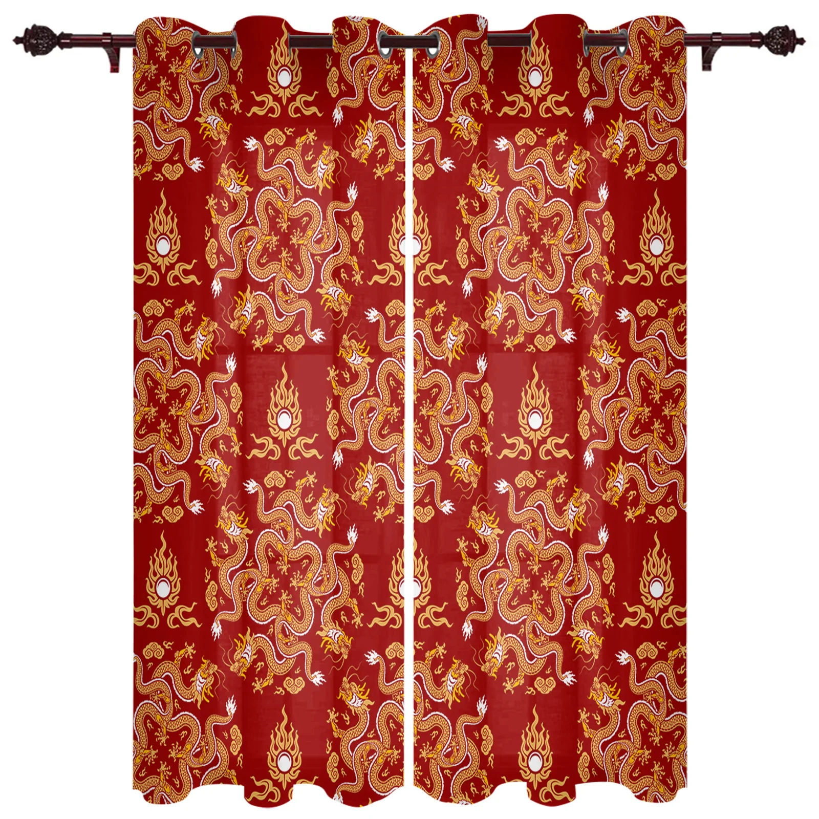 Dragon Red Background Modern Window Curtains for Living Room Luxury Bedroom Blinds Drapes Kitchen Curtains