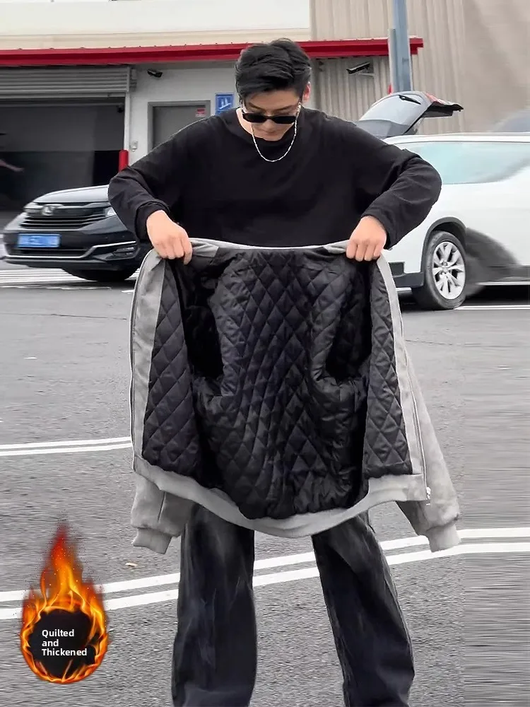 

American Style Thickened Pilot Leather Jacket Men's Autumn Winter Cotton Filled Jacket Stylish Coat Youth Casual Fashion